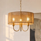 Lucande Aurora hanging light, Ø 17.7 in, brown, 3-bulb, fabric