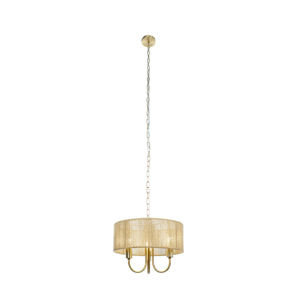 Lucande Aurora hanging light, Ø 17.7 in, brown, 3-bulb, fabric