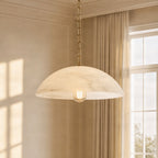 Lucande Sadie pendant light, Ø 16 in, brass/white, glass