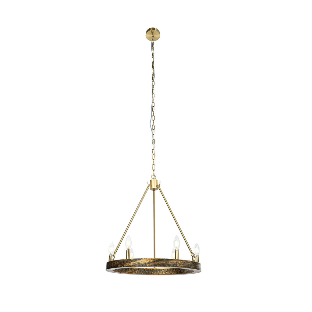Lucande Eleanor chandelier, 6-bulb, Ø 21 in, gold, metal