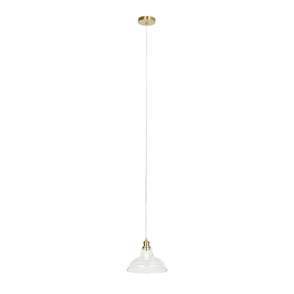 Lucande Andrew pendant light, 1-bulb, Ø 11 in, brass, glass
