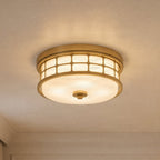 Lucande Clara ceiling light, Ø 13.8 in, white/brass, glass