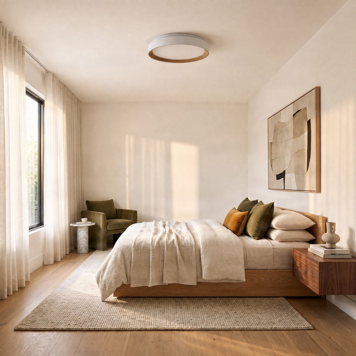 Lucande Adam LED ceiling light, white/wood, dimmable, CCT
