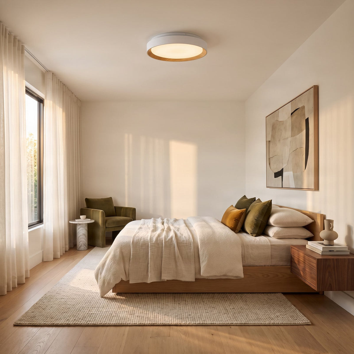 Lucande Adam LED ceiling light, white/wood, dimmable, CCT
