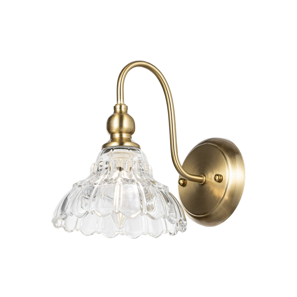 Lucande Allison wall light, height 8 in, antique brass, glass