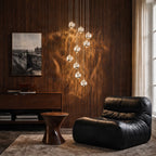 Lucande Hayley LED hanging light, Ø 16 in, 9-bulb, chrome, glass