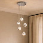 Lucande Hayley LED hanging light, Ø 11 in, 5-bulb, chrome, glass