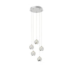 Lucande Hayley LED hanging light, Ø 11 in, 5-bulb, chrome, glass