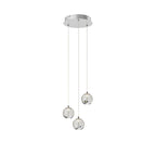 Lucande Hayley LED hanging light, Ø 9 in, 3-bulb, chrome, glass