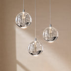 Lucande Hayley LED hanging light, Ø 9 in, 3-bulb, chrome, glass