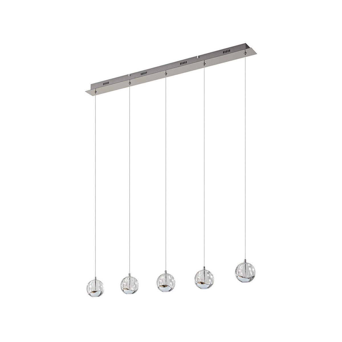 Lucande Hayley LED hanging light, 37.8 in, 5-bulb, chrome, glass