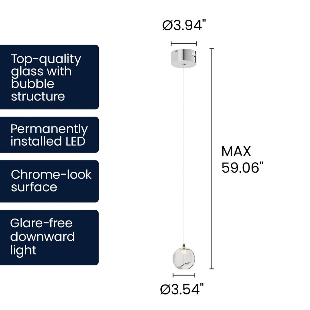 Lucande Hayley LED hanging light, Ø 3.5 in, 1-bulb, chrome, glass