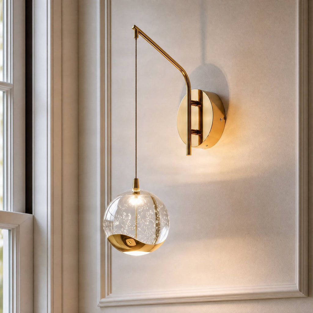 Lucande Hayley LED wall lamp, gold, height 13.4 in, glass
