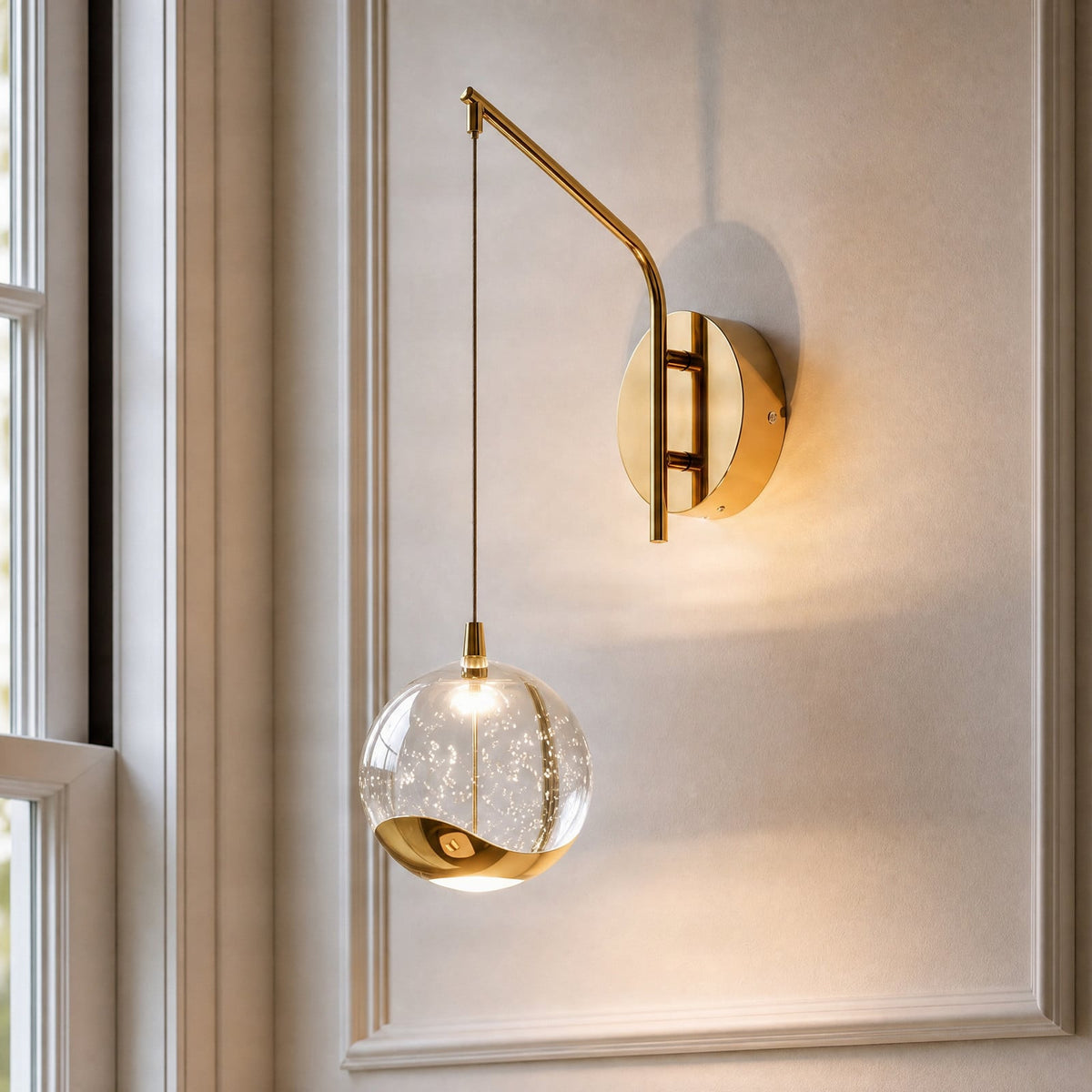 Lucande Hayley LED wall lamp, gold, height 13.4 in, glass