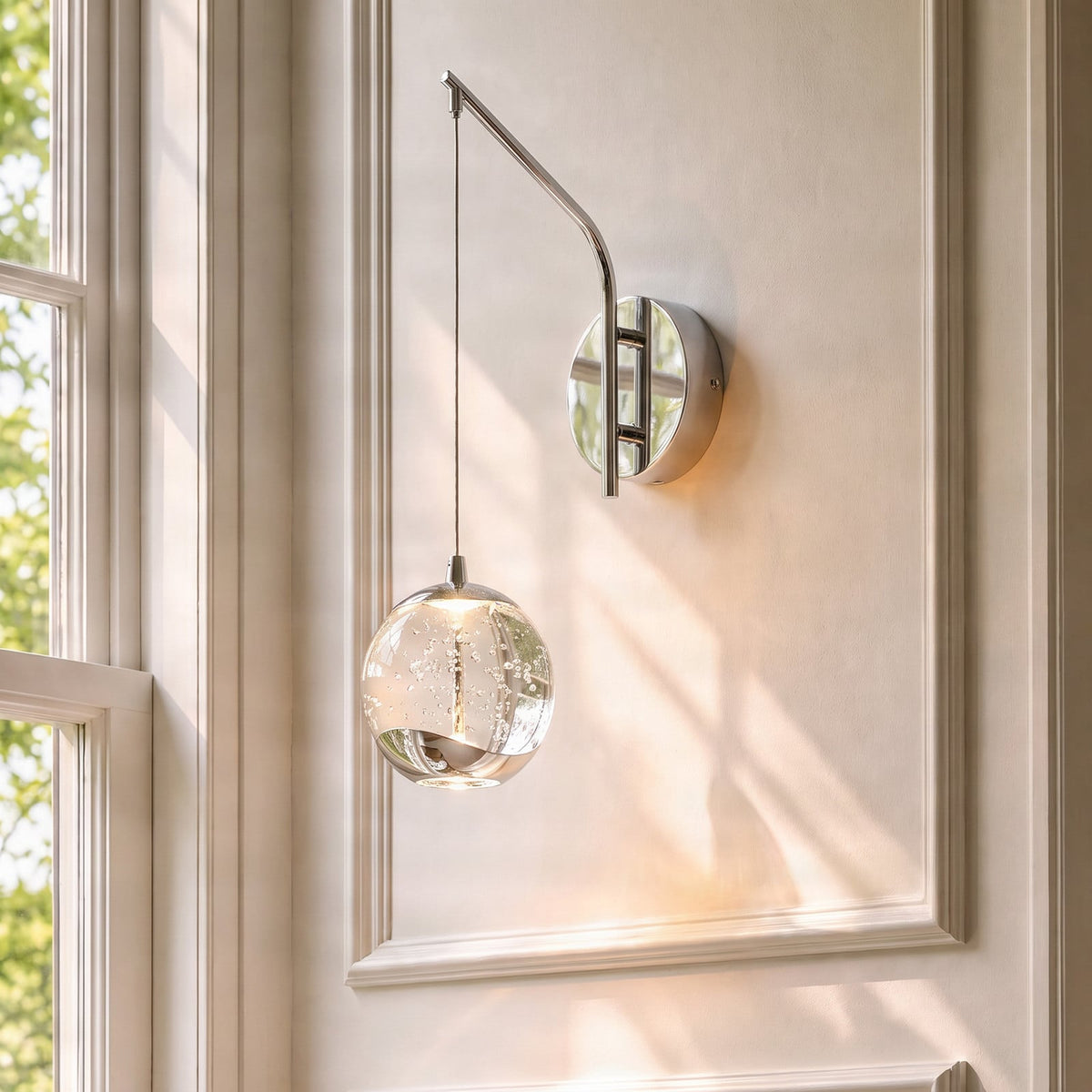 Lucande Hayley LED wall lamp, chrome, height 13.4 in, glass