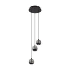 Lucande Hayley LED hanging light, Ø 9 in, 3-bulb, black, glass