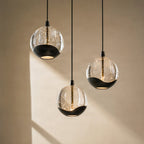 Lucande Hayley LED hanging light, Ø 9 in, 3-bulb, black, glass