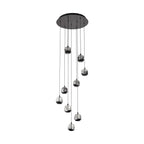 Lucande Hayley LED hanging light, 16 in, 9-bulb, black, glass