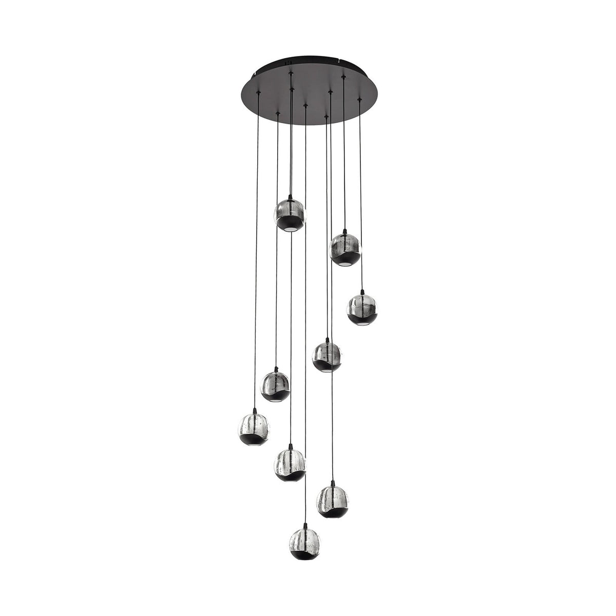 Lucande Hayley LED hanging light, 16 in, 9-bulb, black, glass