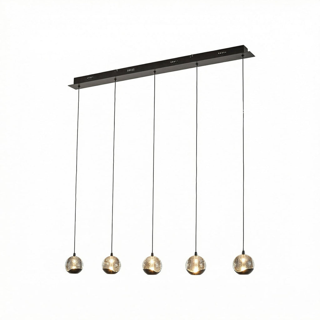 Lucande Hayley LED hanging light, 37 in, 5-bulb, black, glass