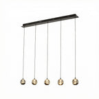 Lucande Hayley LED hanging light, 37 in, 5-bulb, black, glass