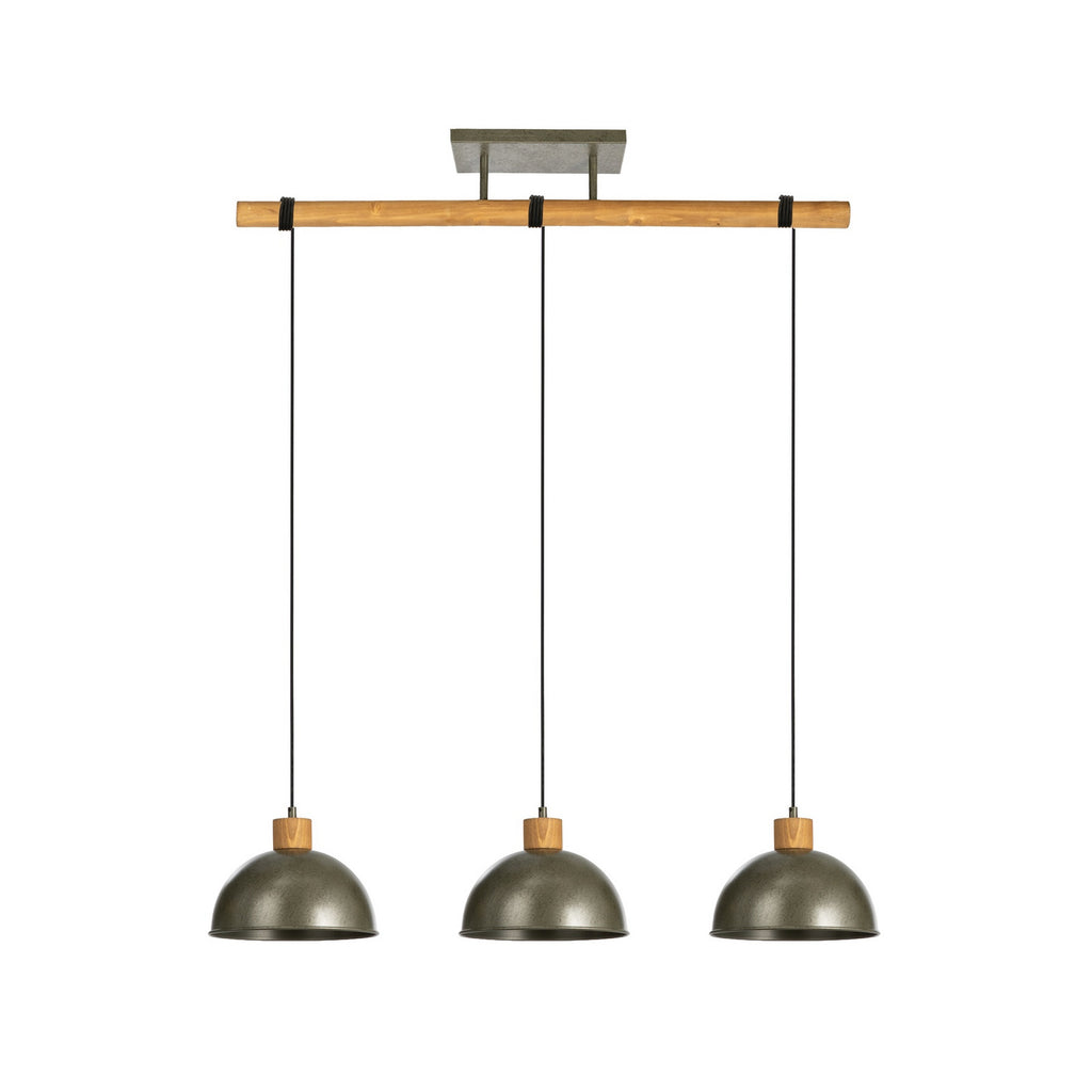 Lucande Holgar pendant light, 3-bulb, grey, metal/wood