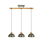 Lucande Holgar pendant light, 3-bulb, grey, metal/wood
