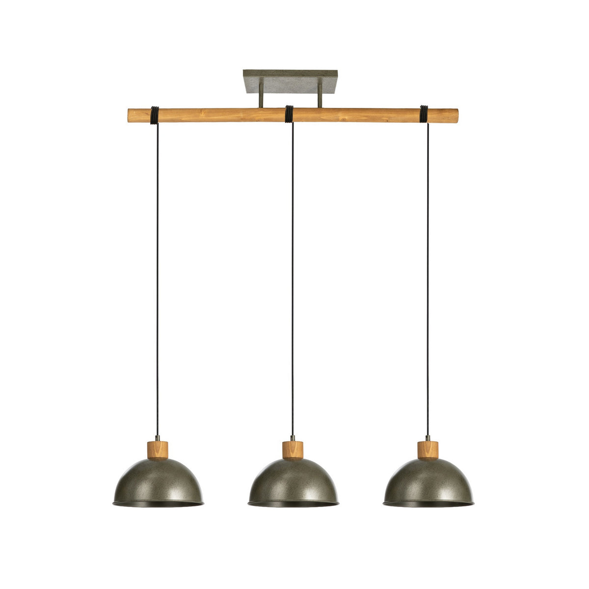 Lucande Holgar pendant light, 3-bulb, grey, metal/wood