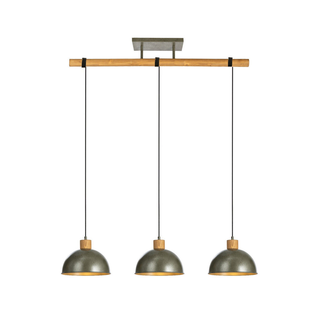 Lucande Holgar pendant light, 3-bulb, grey, metal/wood