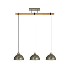 Lucande Holgar pendant light, 3-bulb, grey, metal/wood