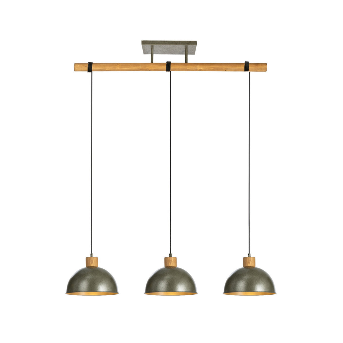 Lucande Holgar pendant light, 3-bulb, grey, metal/wood