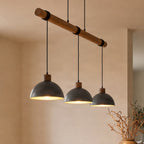 Lucande Holgar pendant light, 3-bulb, grey, metal/wood