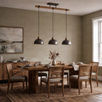 Lucande Holgar pendant light, 3-bulb, grey, metal/wood