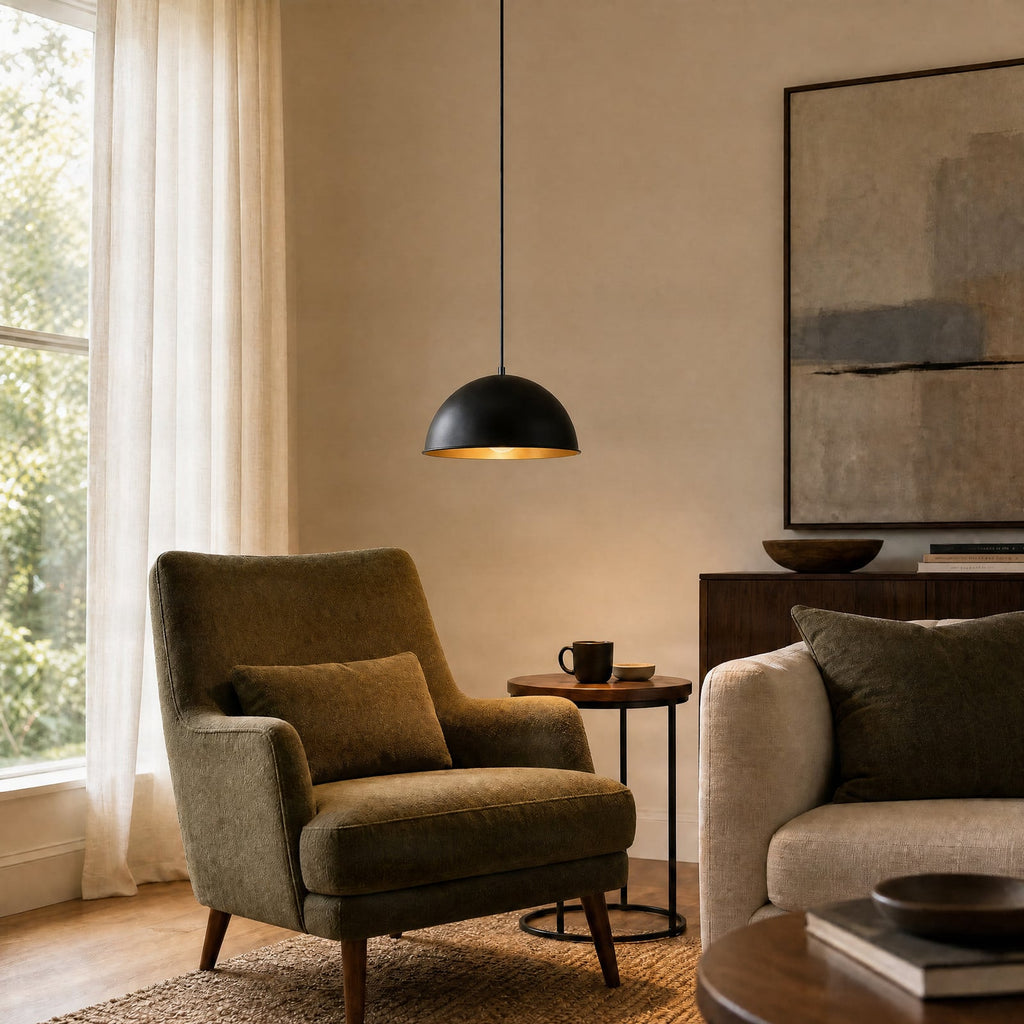 Lucande Leya pendant light, 1-bulb, black, 12 in, metal