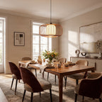 Lucande Davella pendant light, 19.7 in, bamboo, fabric
