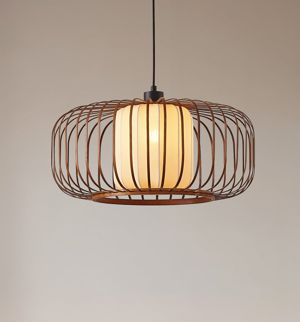 Lucande Davella pendant light, 19.7 in, bamboo, fabric