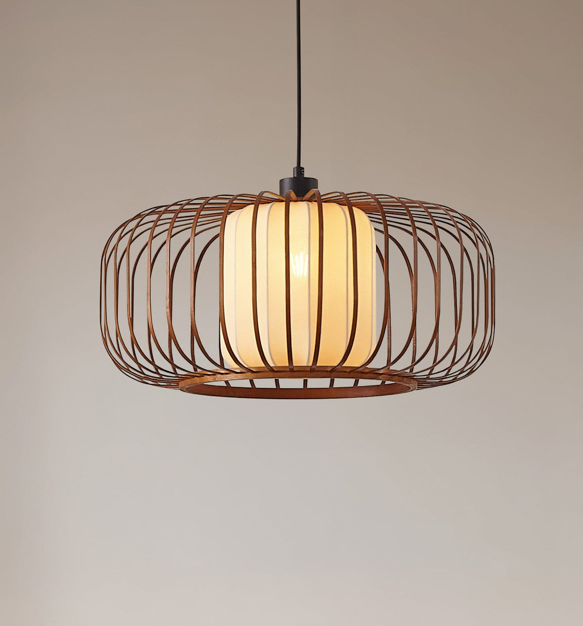 Lucande Davella pendant light, 19.7 in, bamboo, fabric