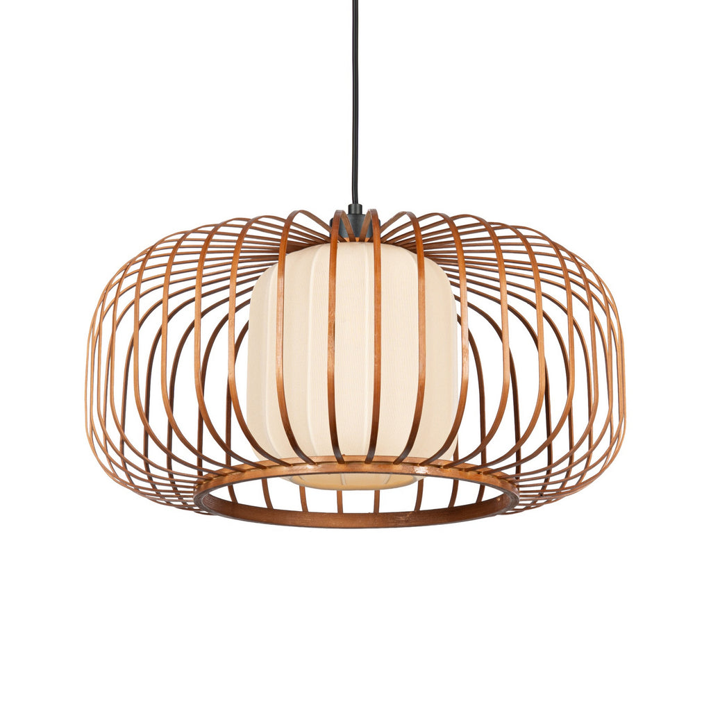 Lucande Davella pendant light, 19.7 in, bamboo, fabric