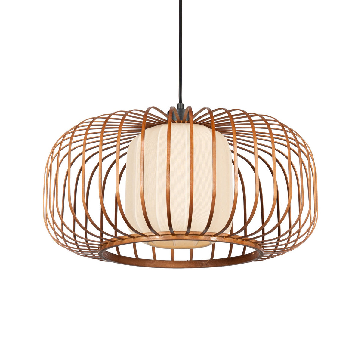 Lucande Davella pendant light, 19.7 in, bamboo, fabric