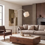 Lucande Helin arc floor lamp, beige, 78 in, fabric
