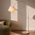 Lucande Helin arc floor lamp, beige, 78 in, fabric
