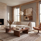 Lucande Helin arc floor lamp, beige, 78 in, fabric
