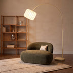Lucande Helin arc floor lamp, beige, 78 in, fabric