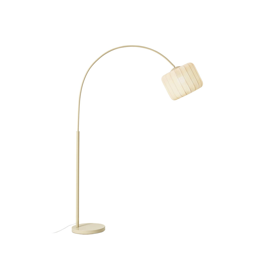 Lucande Helin arc floor lamp, beige, 78 in, fabric