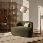 Lucande Helin arc floor lamp, beige, 78 in, fabric
