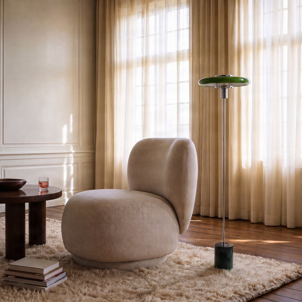 Lucande Branford floor lamp, 51 in, green, metal/marble