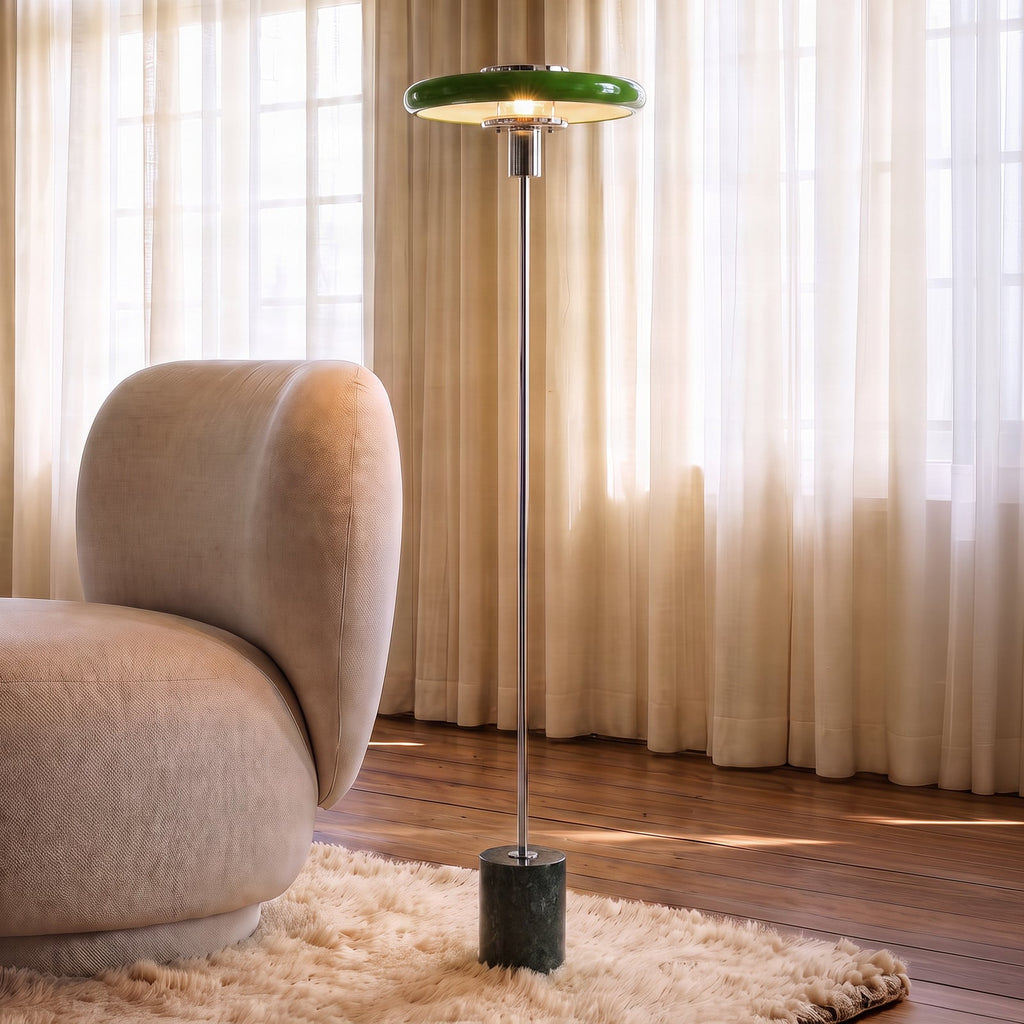 Lucande Branford floor lamp, 51 in, green, metal/marble