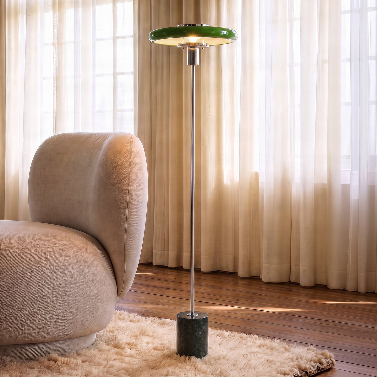 Lucande Branford floor lamp, 51 in, green, metal/marble