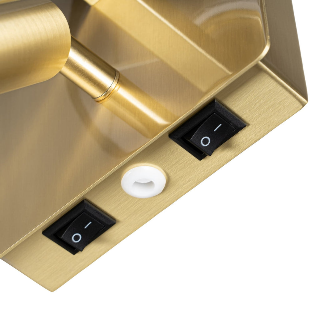 Lucande Aiden wall lamp, 10 in, black and gold, LED reading light