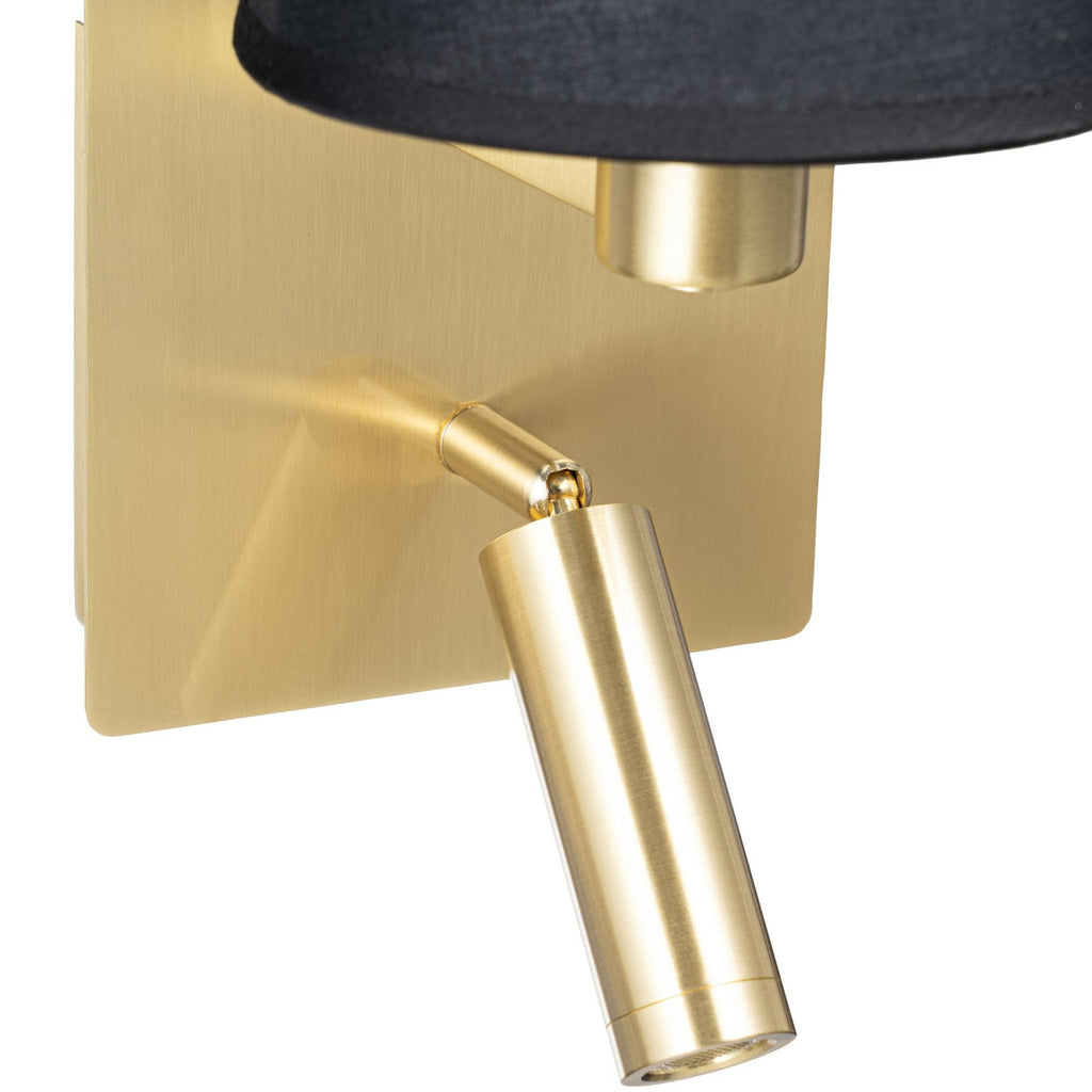 Lucande Aiden wall lamp, 10 in, black and gold, LED reading light